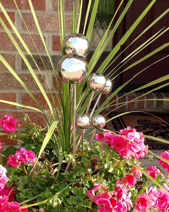 Stainless Steel Garden Lollipops - modern balls on stakes decor for indoor / outdoor use - Nomadic Grill + Home - 2