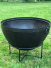 Large Cauldron Style Steel Fie Pit With Stand Made In India Using Traditional Riveted Steel 27 1/4" overall height x 31 7/8" dia