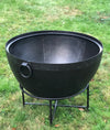 Large Cauldron Style Steel Fie Pit With Stand Made In India Using Traditional Riveted Steel 27 1/4" overall height x 31 7/8" dia