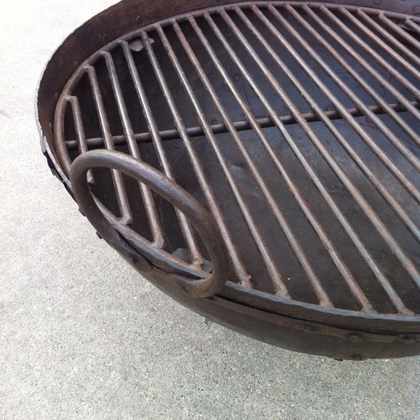 Steel Firebowl / Fire Pit From India W/ Grill Grate and Stand - Medium, Riveted - Nomadic Grill + Home - 3