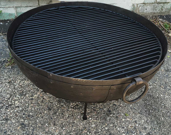 Steel Firebowl From India w/Grill Grate & Stand - Large (riveted) - Nomadic Grill + Home - 1