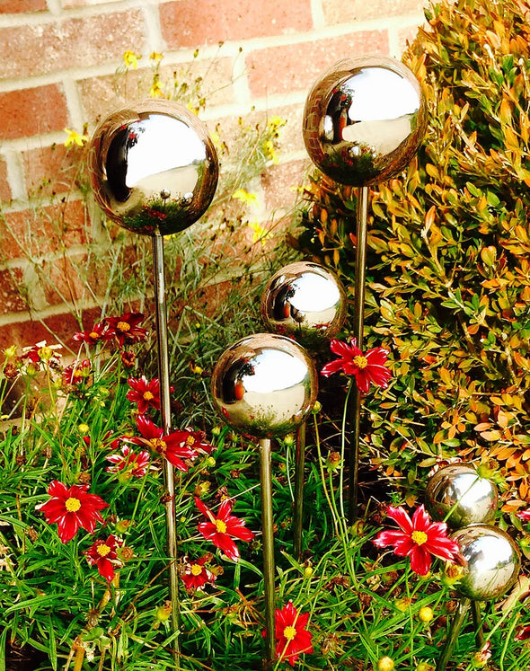 Stainless Steel Garden Lollipops - modern balls on stakes decor for indoor / outdoor use - Nomadic Grill + Home - 5