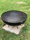 Large Riveted Steel Firebowl From India w/Grill Grate & Stand - Large (30.5" dia)