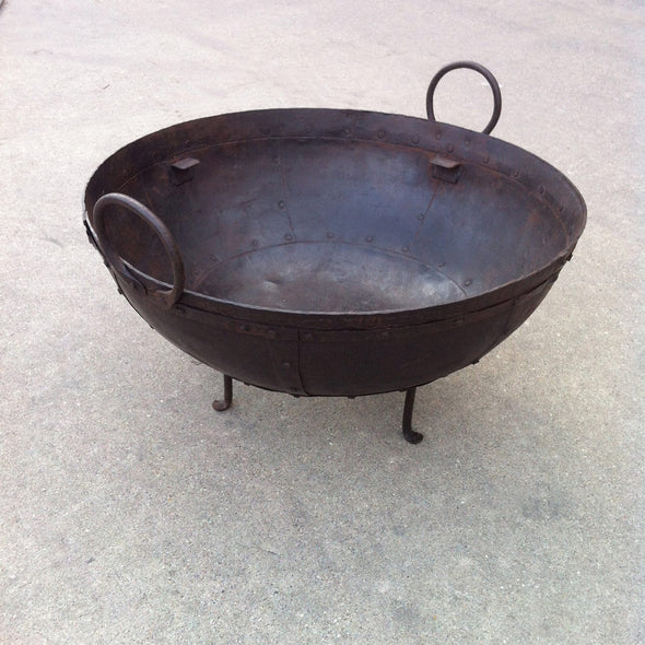 Steel Firebowl / Fire Pit From India W/ Grill Grate and Stand - Medium, Riveted - Nomadic Grill + Home - 4