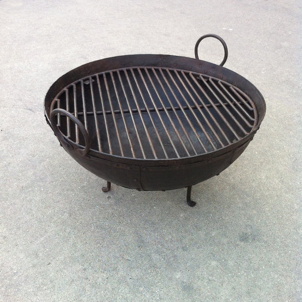 Steel Firebowl / Fire Pit From India W/ Grill Grate and Stand - Medium, Riveted - Nomadic Grill + Home - 2