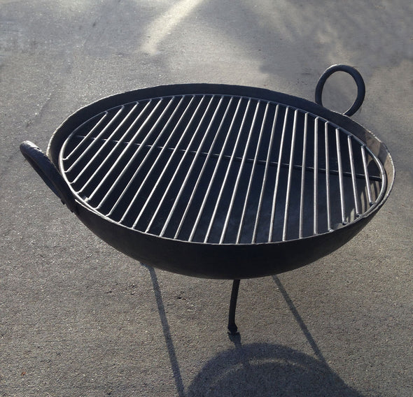 Steel Firebowl / Fire Pit From India W/ Grill Grate and Stand - Medium, Stamped - Nomadic Grill + Home - 2