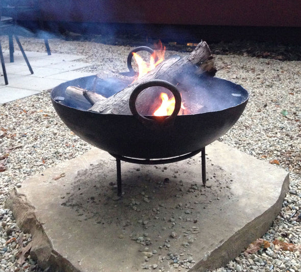 Steel Firebowl / Fire Pit From India W/ Grill Grate and Stand - Medium, Stamped - Nomadic Grill + Home - 1