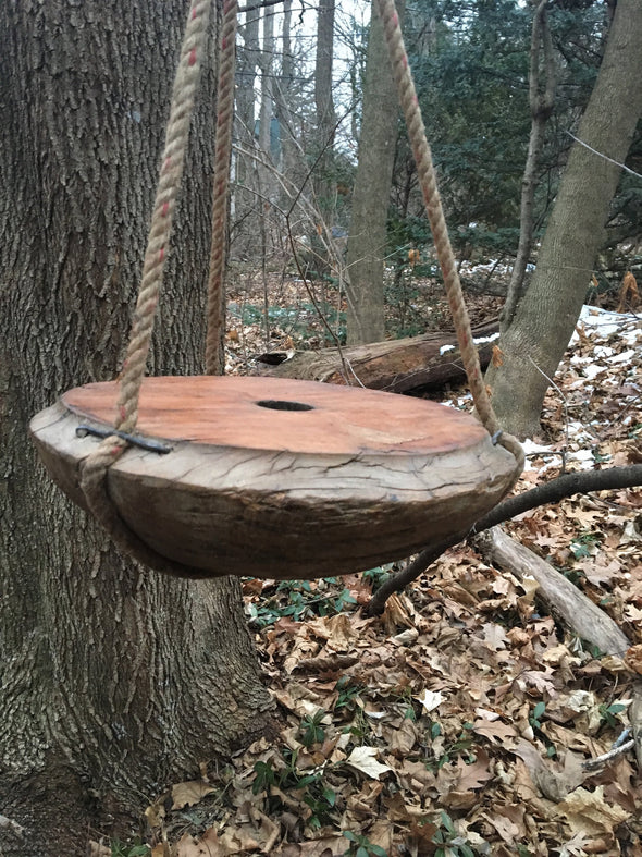 Hanging Plant Holder Upcycled From Architectural Salvage Wooden Pulley From Indian Water Well, Includes hanging rope, Indoor Outdoor Garden