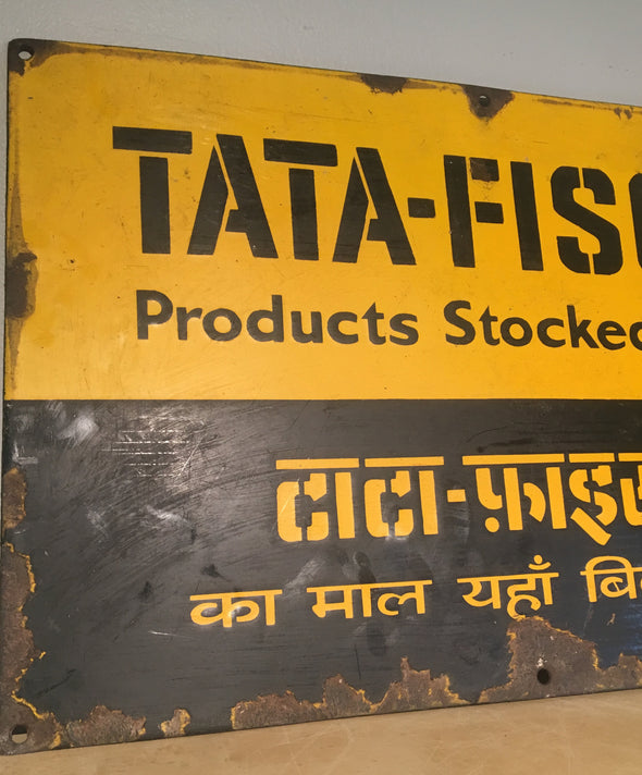 Old Metal Advertising Sign From India, TATA-FISON, Automobile, Agriculture Sign, Porcelain Enamel On Steel, 22.5" x 14 7/8", Vintage Sign