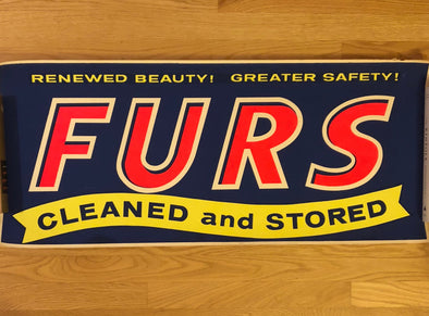 Vintage Silk Screen Commercial Advertising Poster For Dry Cleaner Fur Storage Sign, est. 1960s Pop Art, Vivid Colors, Authentic, 15.5" x 36"