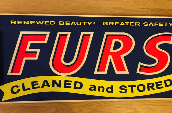 Vintage Silk Screen Commercial Advertising Poster For Dry Cleaner Fur Storage Sign, est. 1960s Pop Art, Vivid Colors, Authentic, 15.5" x 36"