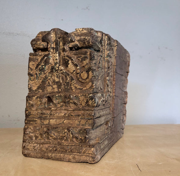 Vintage Handcarved Wood Architectural Salvage Wood Block From India, Wood carving, Indoor Outdoor Decor, Plant, Candle Stand, Bookend