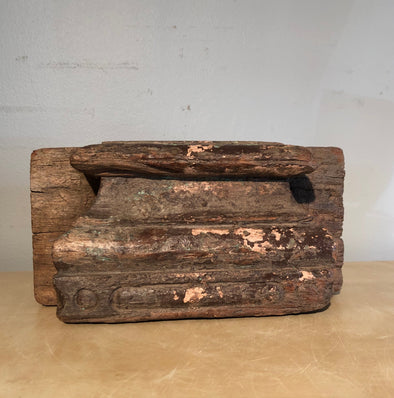 Vintage Architectural Salvage Half Wood Pilaster Capital From India, Detailed Wood Carving, Indoor Outdoor Decor, Plant Or Candle Stand